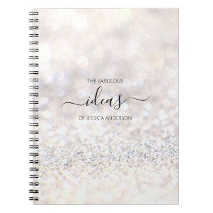 Modern white glitter script name  notebook