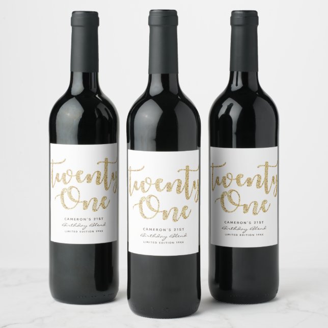Modern White & Gold 21st Birthday Personalised Wine Label (Bottles)
