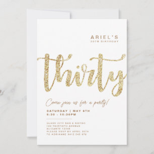 Modern White & Gold 30th Birthday Invitation