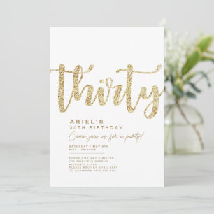 Modern White & Gold 30th Birthday Invitation