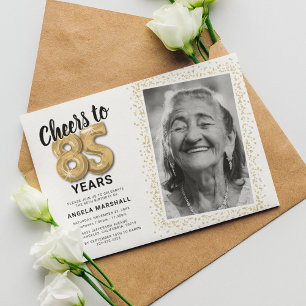 Modern White & Gold 85th Birthday Photo Invitation