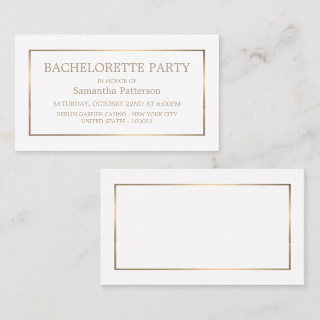 Modern White & Gold Bachelorette Party Ticket (Front/Back)