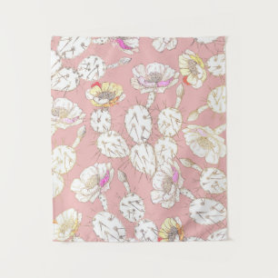 Modern White Gold Blush Pink Catus Floral Pattern Tapestry
