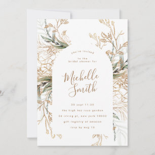 Modern White Gold Boho Eucalyptus Bridal Shower Invitation