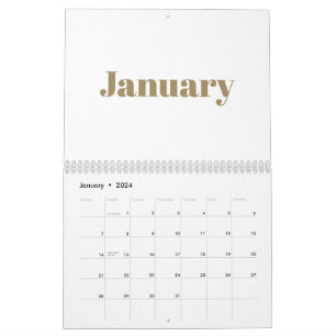 Modern white gold bold typography month 2024 calendar