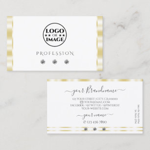 Modern White Gold Border Sparkle Diamonds Add Logo Business Card