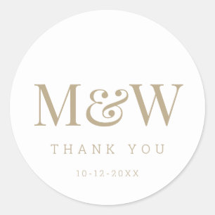 Modern White Gold Bride Groom Monogram Thank You Classic Round Sticker
