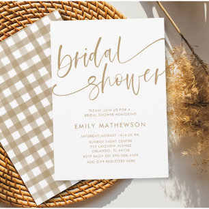Modern White & Gold Calligraphy Bridal Shower Invitation