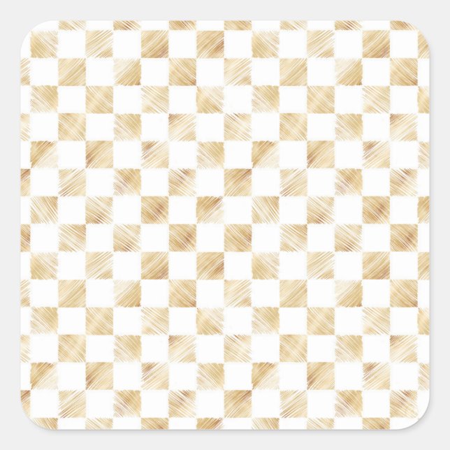 Modern White Gold Chequerboard Pattern Square Sticker (Front)