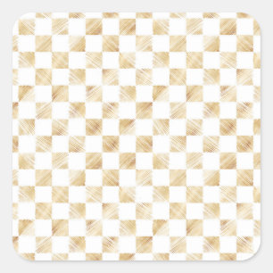 Modern White Gold Chequerboard Pattern Square Sticker