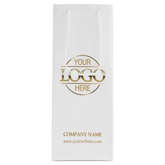 Modern White Gold Corporate Company Business Logo Wine Gift Bag (Front)