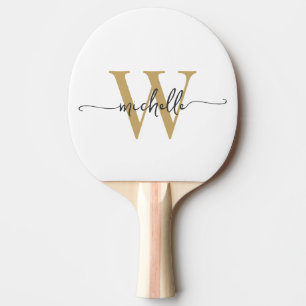 Modern White Gold Custom Monogram Name Script Ping Pong Paddle