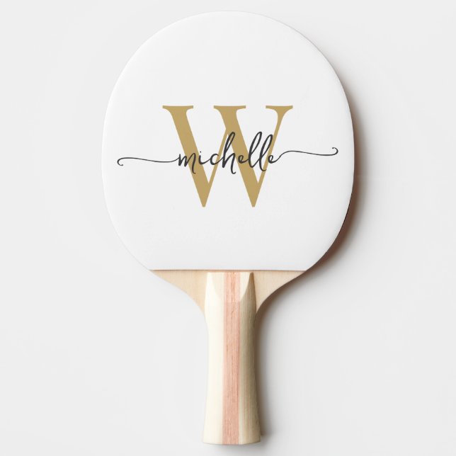Modern White Gold Custom Monogram Name Script Ping Pong Paddle (Front)