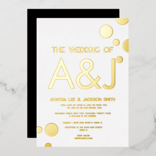 Modern White Gold Dots Wedding Foil Invitation