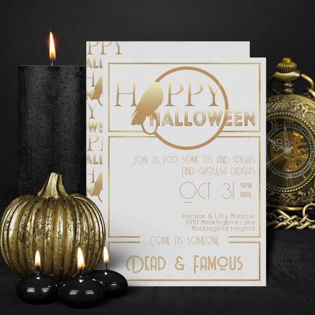 Modern White Gold Elegant Adult Halloween Party  Invitation (Elegant White And Gold Halloween Invitations)