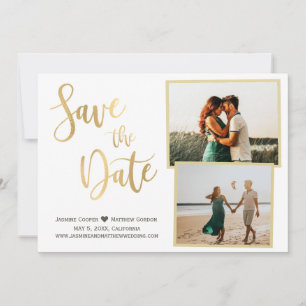 Modern White Gold Elegant Calligraphy Photo Save The Date