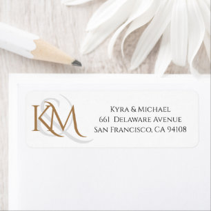 Modern White Gold Elegant Monogram Wedding Address