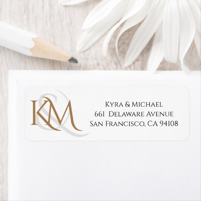 Modern White Gold Elegant Monogram Wedding Address (Insitu)