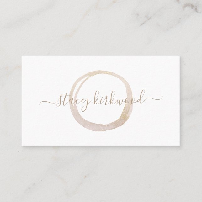 Modern White Gold Faux Glitter Circle Logo Business Card (Front)