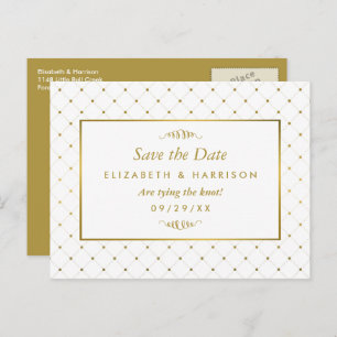 Modern White & Gold Foil Effect Save The Date Announcement Postcard