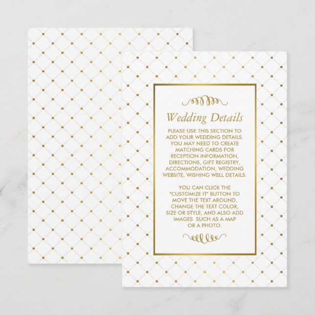 Modern White & Gold Foil Effect Wedding Details Enclosure Card (Front/Back)