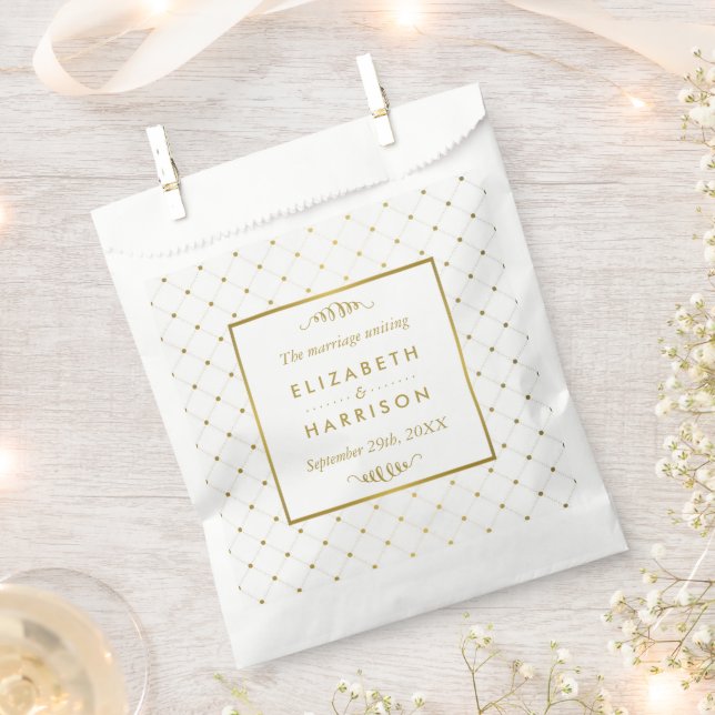 Modern White & Gold Foil Effect Wedding Favour Bags (Clipped)