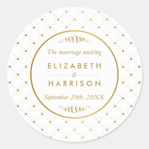 Modern White & Gold Foil Effect Wedding Favour Classic Round Sticker