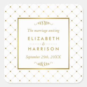 Modern White & Gold Foil Effect Wedding Favour Square Sticker