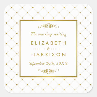 Modern White & Gold Foil Effect Wedding Favour Square Sticker