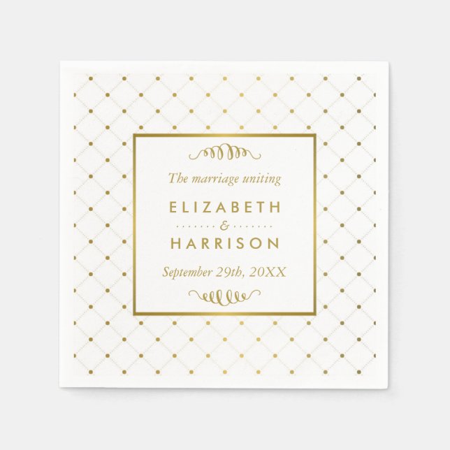Modern White & Gold Foil Effect Wedding Napkin (Front)