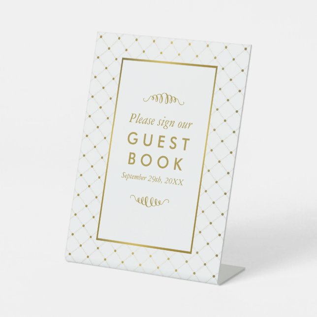 Modern White & Gold Foil Effect Wedding Pedestal Sign (Front)