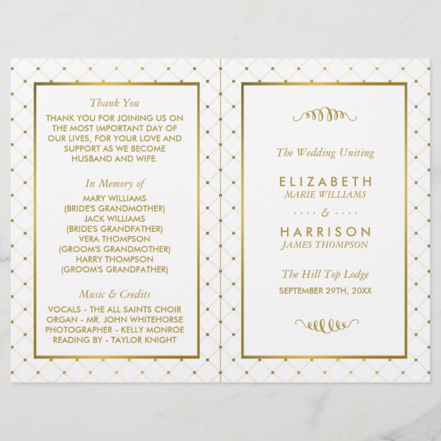 Modern White & Gold Foil Effect Wedding Program (Front)