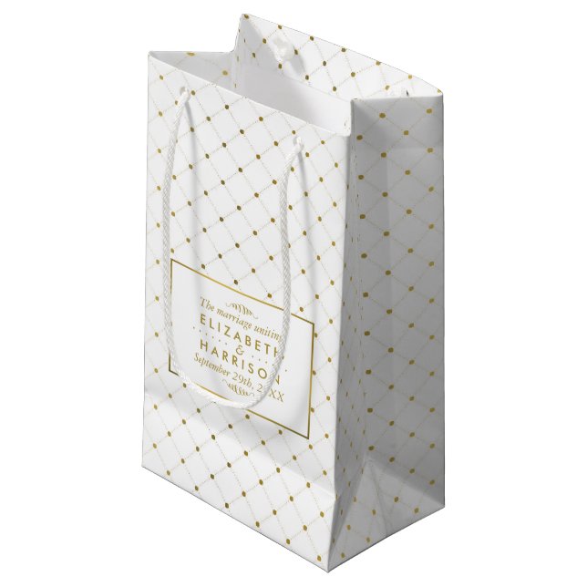 Modern White & Gold Foil Effect Wedding Small Gift Bag (Front Angled)