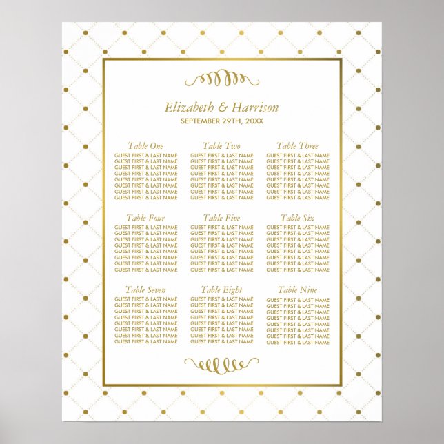 Modern White & Gold Foil Effect Wedding Table Plan Poster (Front)
