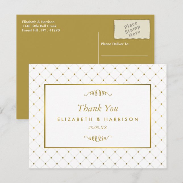 Modern White & Gold Foil Effect Wedding Thank You Postcard (Front/Back)