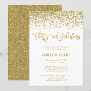 Modern White Gold Glitter 30 Fabulous Birthday Invitation