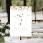 Modern White Gold Glitter Edge Wedding Table Number<br><div class="desc">The top edge of this elegant modern wedding table number features a gold faux glitter design. The customisable text combines gold-coloured handwriting,  copperplate and italic fonts on a white background.</div>