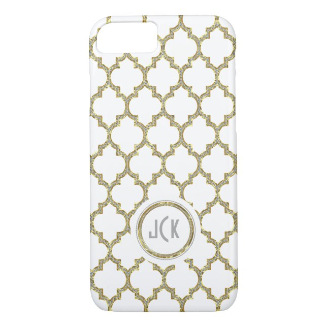Modern White & Gold & Glitter Geometric Quatrefoil Case-Mate iPhone Case (Back)