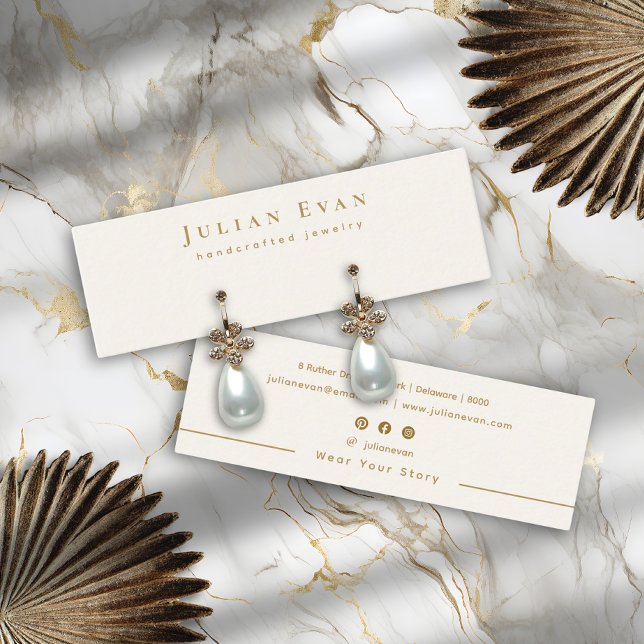 Modern White & Gold Jewellery Earring Display Mini Business Card (Modern White & Gold Jewelry Earring Display Mini Business Card)