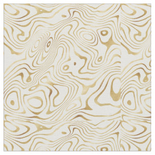 Modern White Gold liquid swirl Abstract Design Fabric