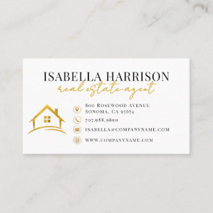 Modern White Gold Logo Real Estate Business Card