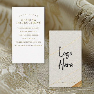 Modern White Gold Logo Washing Instructions Business Card