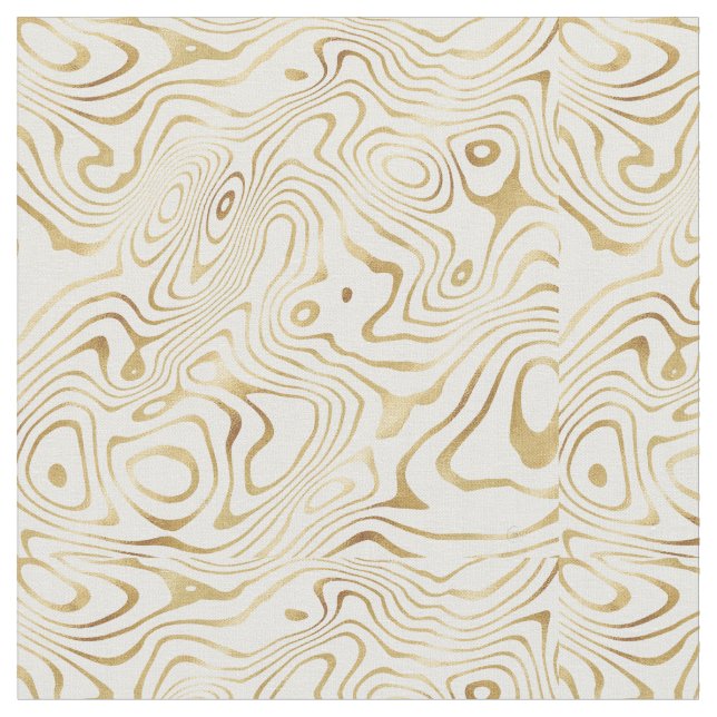 Modern White Gold Marble Abstract Fabric (Close Up)