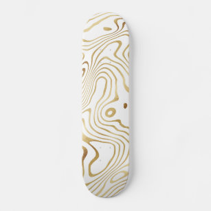 Modern White Gold Marble Abstract Skateboard