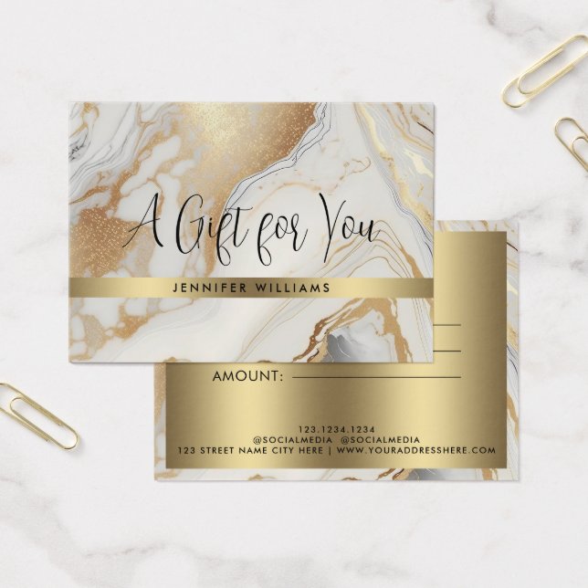Modern White Gold Marble Certificate Gift Card (Office)