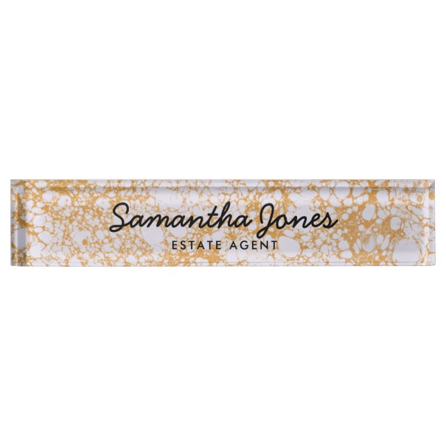 Modern White gold Marble Classic Personalised Nameplate (Front)