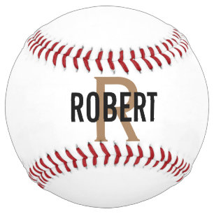 Modern white gold monogram mens name softball