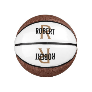 Modern white gold monogram name basketball