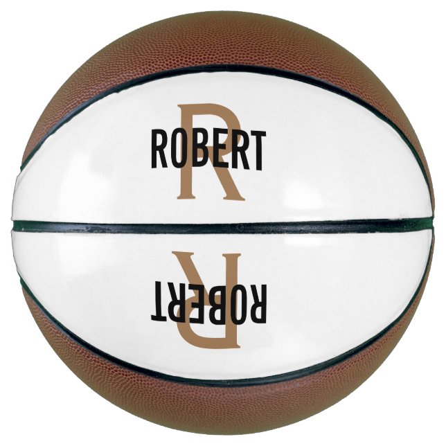 Modern white gold monogram name basketball (Front)