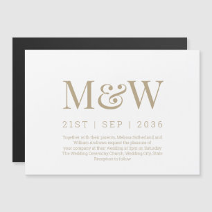 Modern White Gold Monogram Wedding Magnetic Invitation